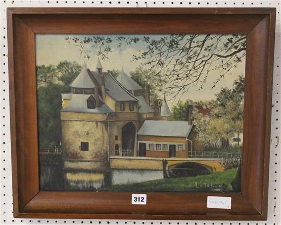 Naive French landscape oil, signed